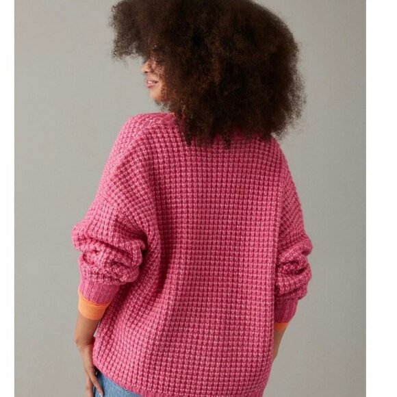 American Eagle Outfitters Whoa So Cozy Hot Pink Waffle V-Neck Sweater Size XS - Picture 2 of 7